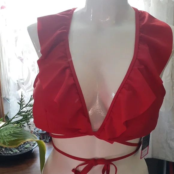 Two NWT Red Ruffle Bikini Tops Large - Picture 6 of 16
